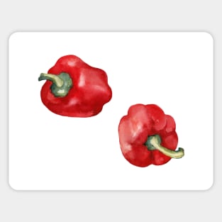 Two Red Bell Peppers. Watercolor Sticker
